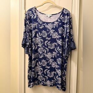 Kim Rogers 3x Navy Floral Scoop Neck Top in GUC